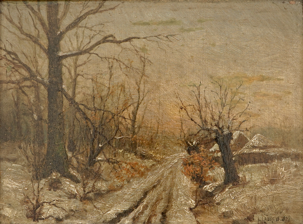 L. Laureys, winterlandschap, olie op paneel, gedateerd 1897