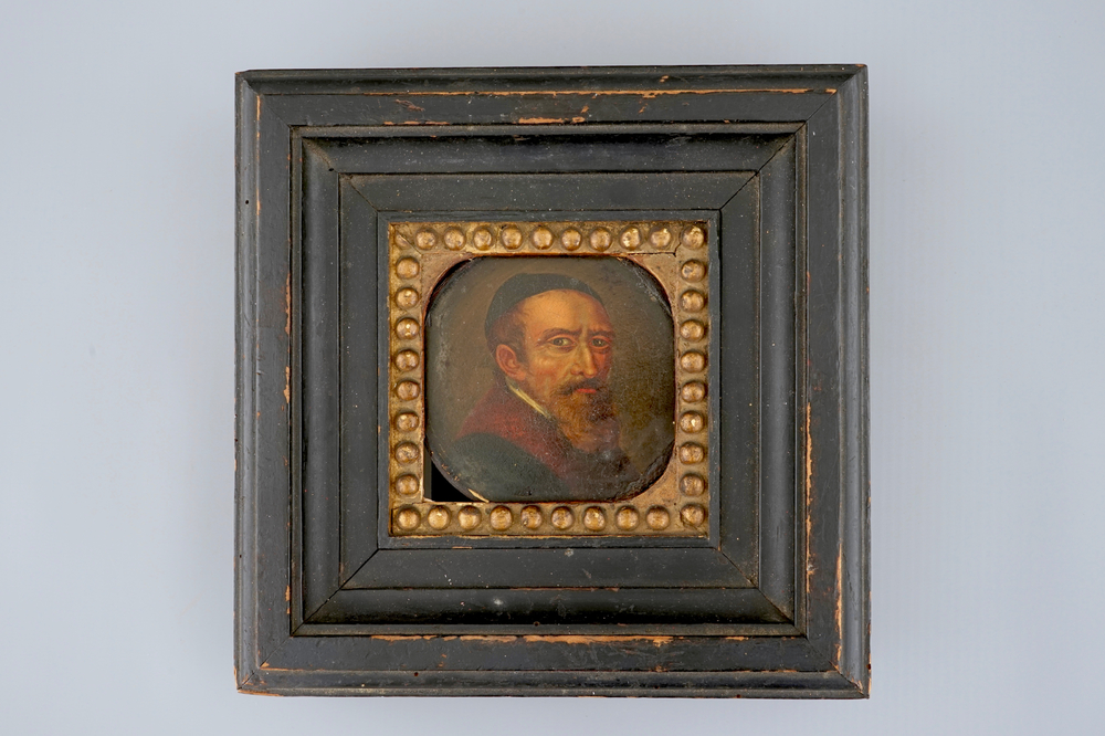 A portrait of a merchant, oil on a wooden cover, 17th C.