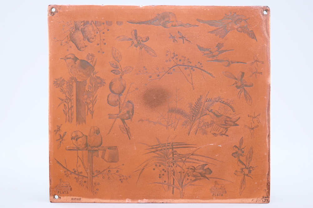 A copper etching plate, Petrus Regout Maastricht, first half 20th C.