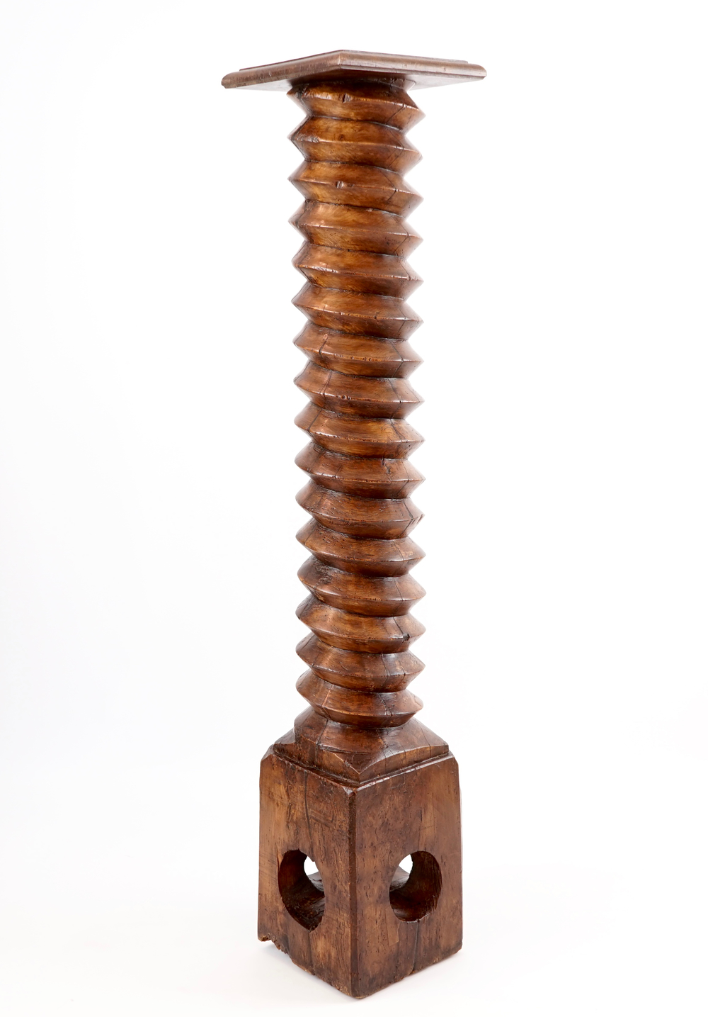 A decorative large wooden industrial screw, 19th C.