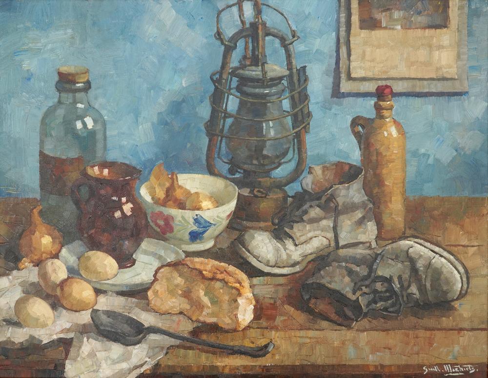 Guillaume Michiels (1909-1997), Nature morte avec une lampe marine, huile sur toile