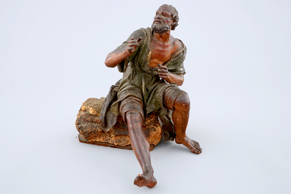 A fine polychrome wood figure with leather clothes, Naples, Italy, 17/18th C.