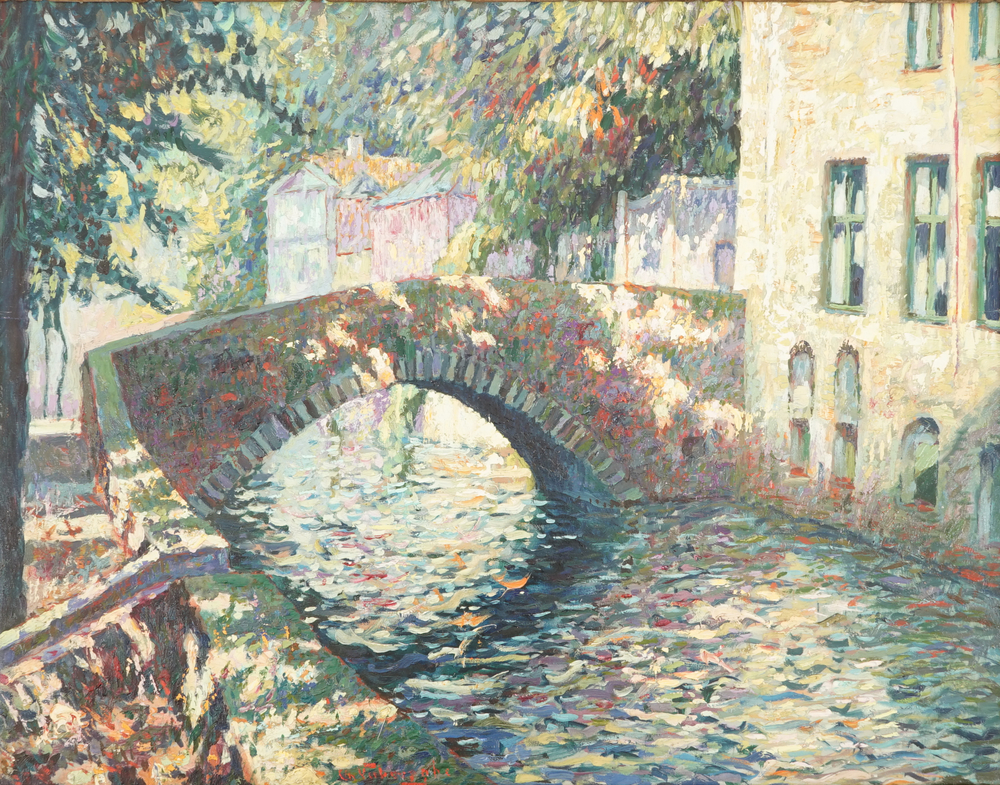 Charles Verbrugghe (1877-1974), Un pont &agrave; Bruges, olie op paneel
