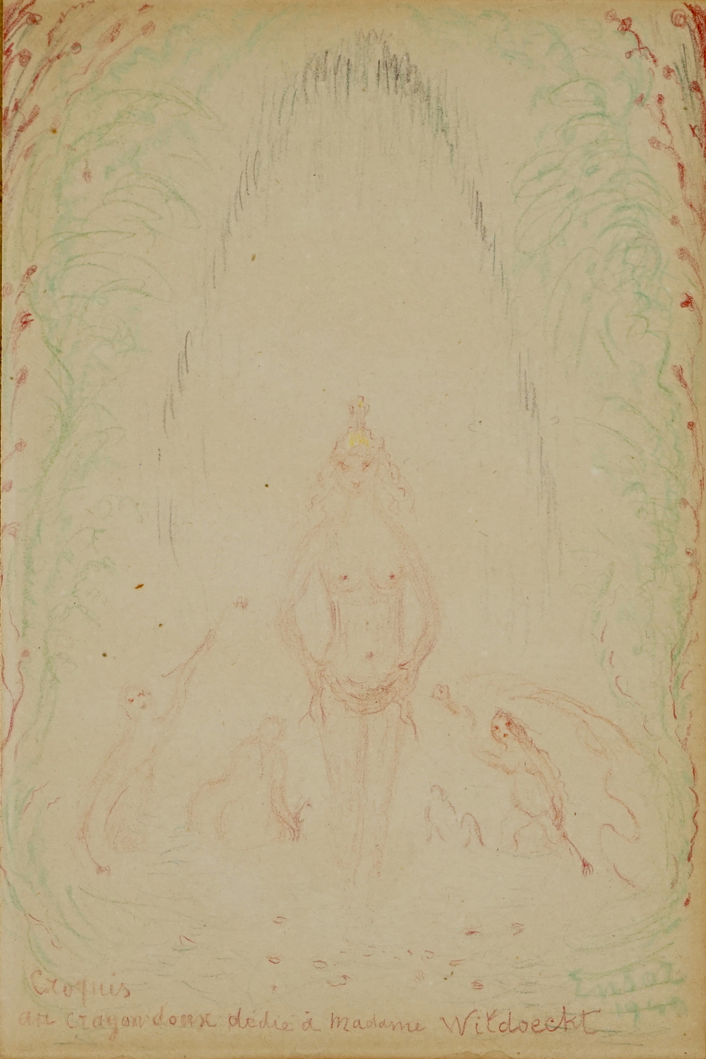 James Ensor (1860-1949), schets, &quot;Croquis au crayon doux&quot;, met opdracht, gedateerd 1940