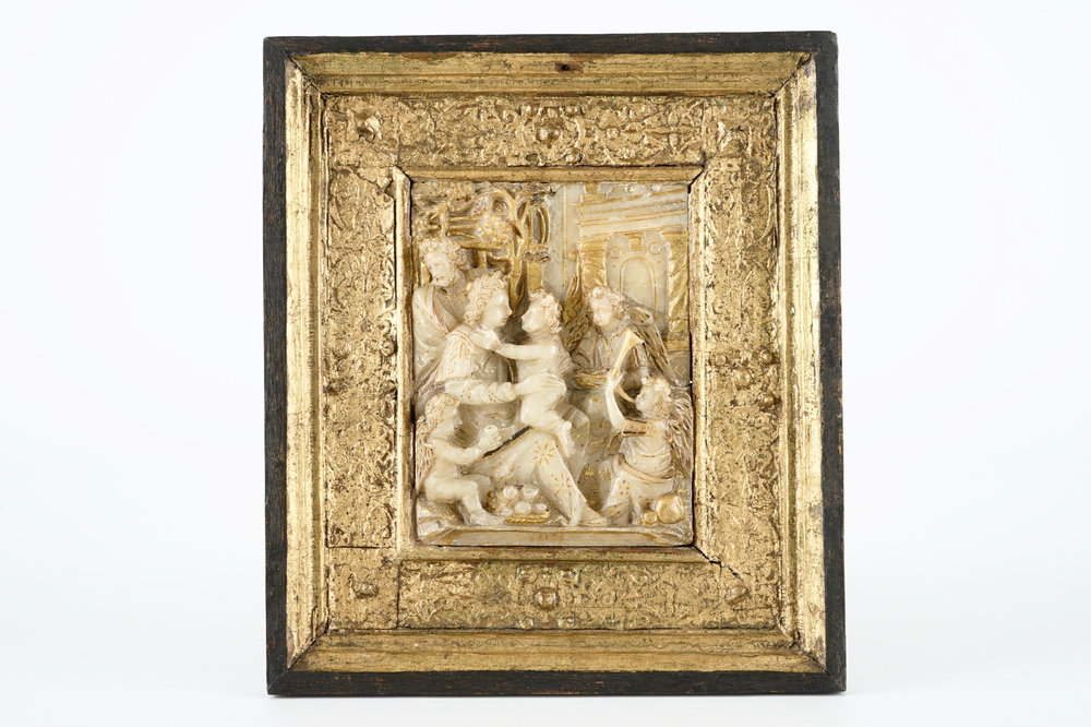 A gilt relief in Malines alabaster, signed IDH, 16/17th C.