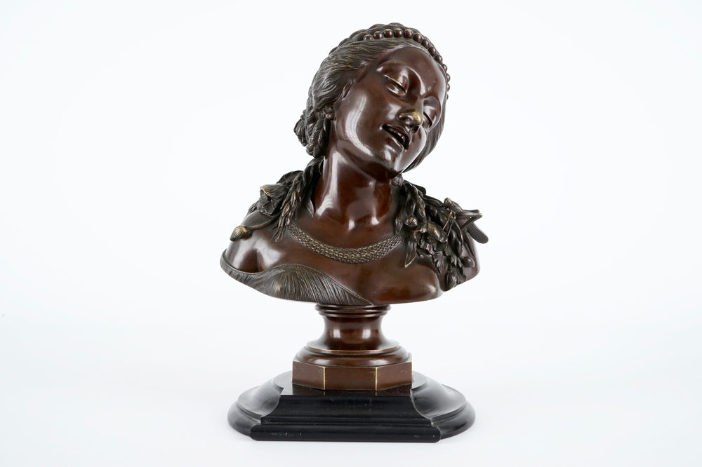 Jan Jozef Jacquet (1822-1898): A bronze bust of a young lady, 1857