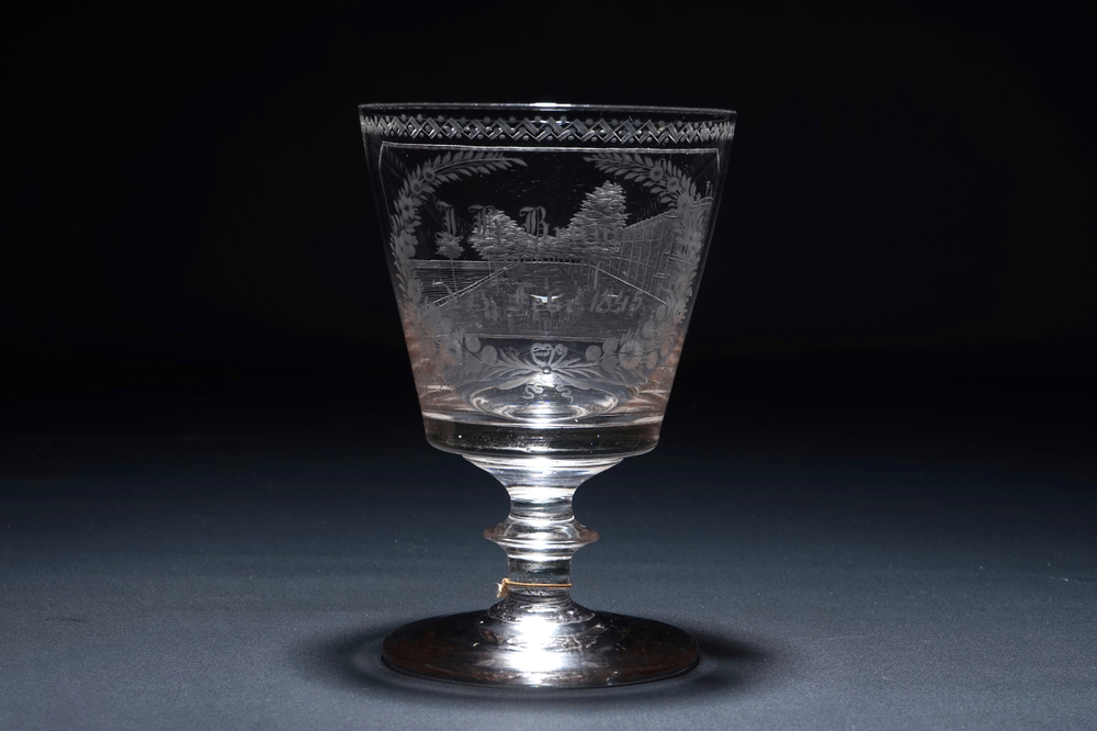 Un verre grav&eacute; et dat&eacute; 1845, Hambourg, Allemagne