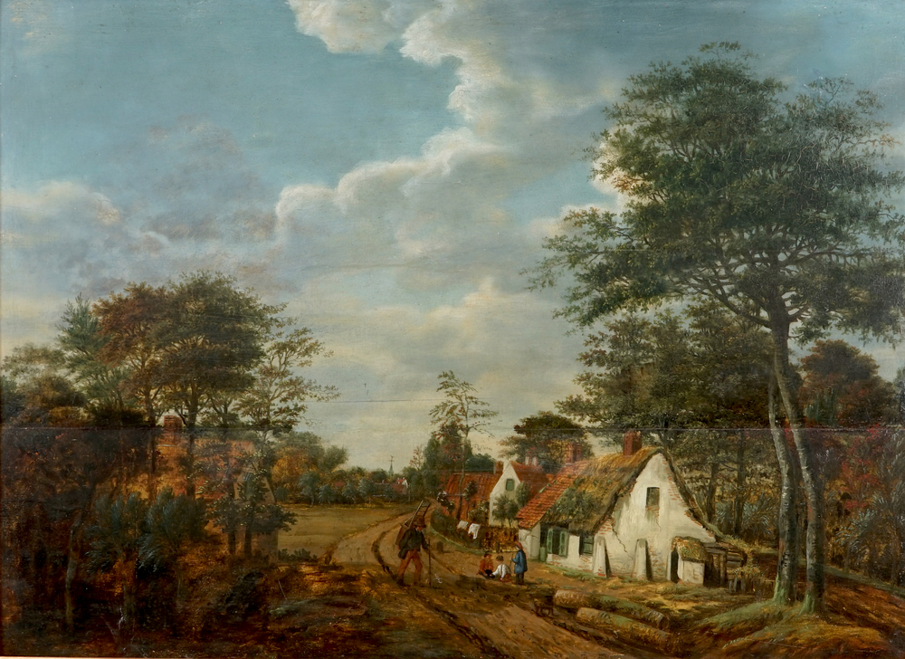 A view along the road, oil on panel, early 19th C.