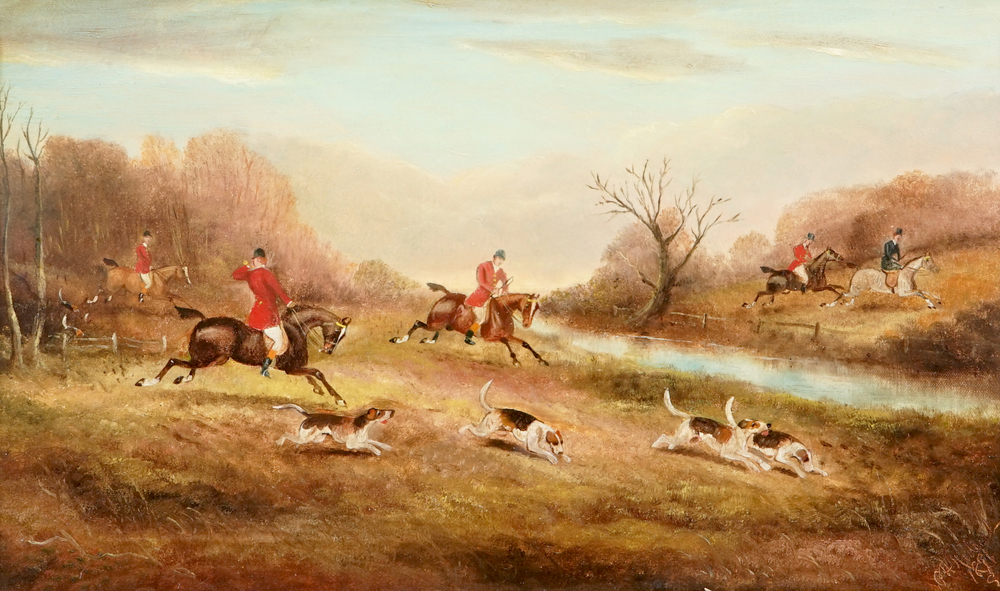 Philip Rideout (1850-1920), Jachtsc&egrave;ne te paard, olie op doek