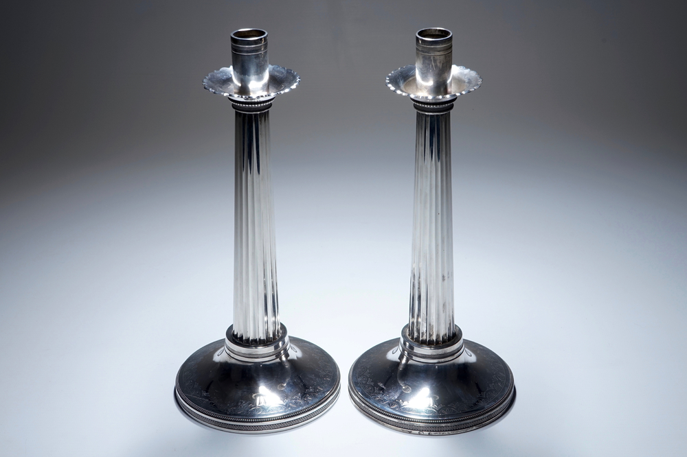 Two silver candle sticks, empire, France, 19th C.