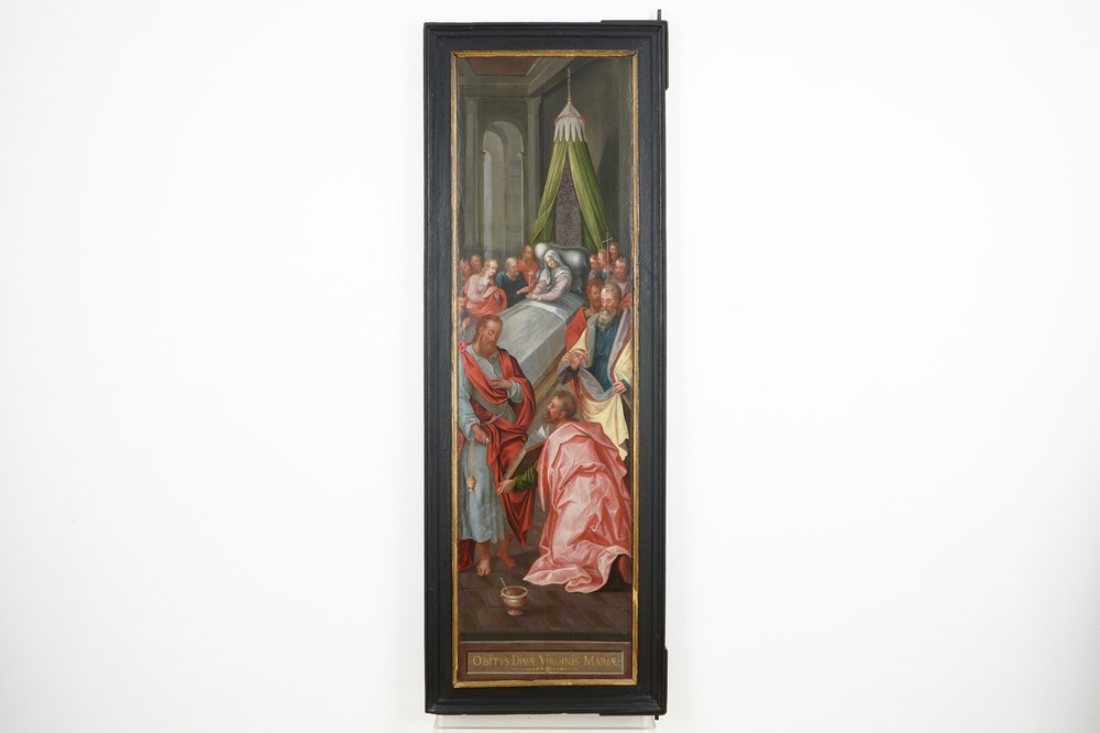 Ecole de Frans Francken II, La Mort de la Vierge, huile sur panneau, partie gauche d'un triptyque, 16&egrave;me