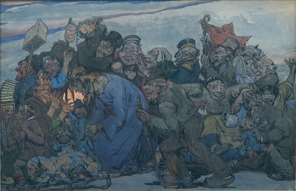 Alfred Ost (1884-1945), La moquerie du Christ, aquarelle et encre sur papier