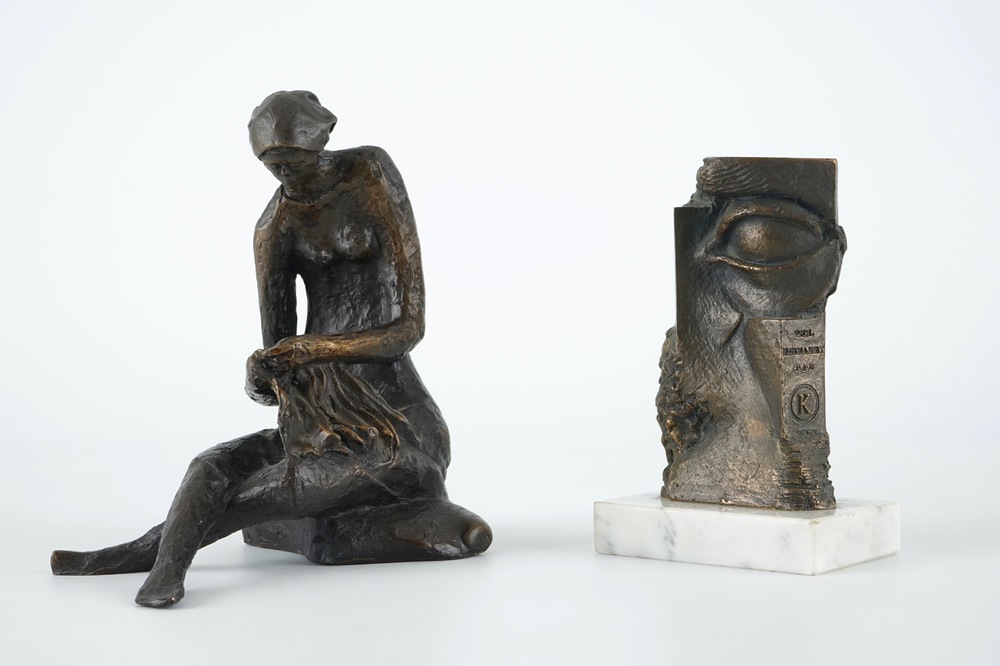 Roland Deserrano (1941), A bronze figure of a seated lady, and another small bronze group