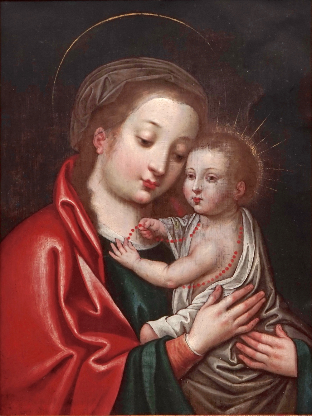 Flemisch school, Madonna with child, oil on copper, 16th C.