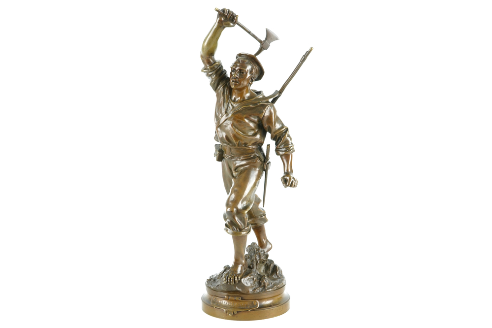 Adrien Etienne Gaudez (1845-1902), Abordage, a bronze figure of a French soldier