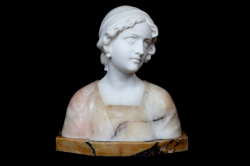 Guiseppe Bessi (1875-1922), Mignon, a white and pink marble bust