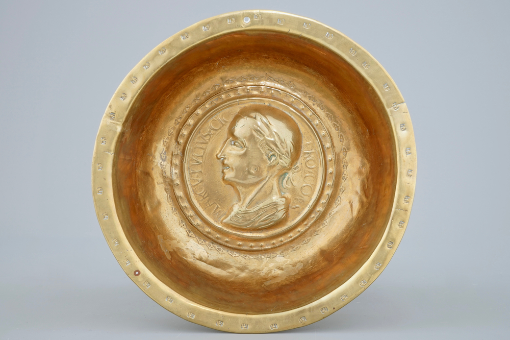 A brass alms bowl with a portrait of Cicero, Nuremberg, 15/16th C.