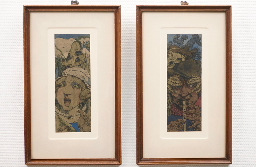 Alfred Ost (1884-1945), deux portraits macabres, aquarelle et encre sur papier