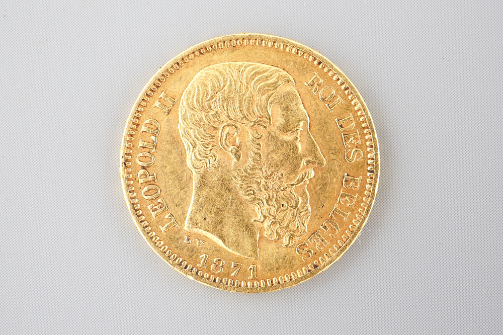 Une pi&egrave;ce de 20 Francs belges en or, L&eacute;opold II, 1871
