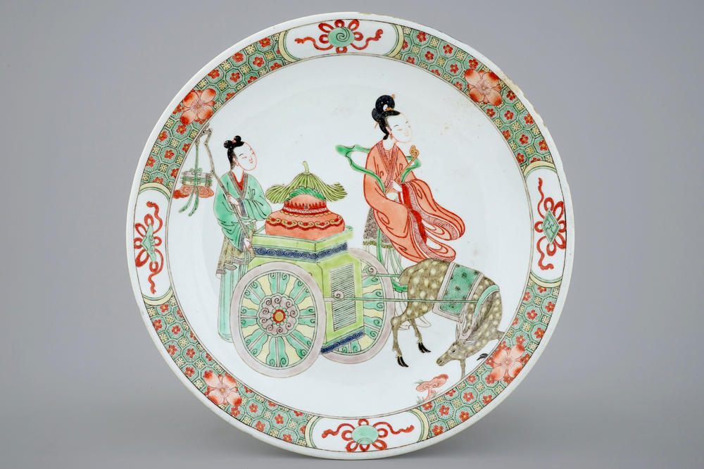 A Chinese famille verte plate, Kangxi mark and of the period
