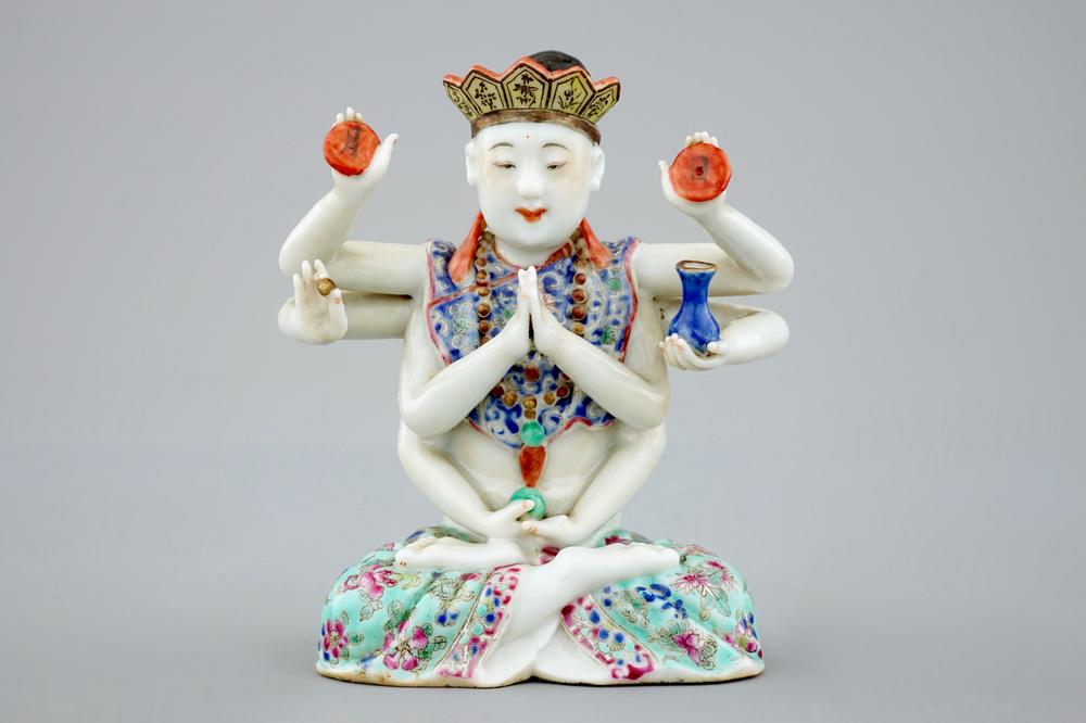 A Chinese famille rose figure of Avalokitesvara, 19th C.