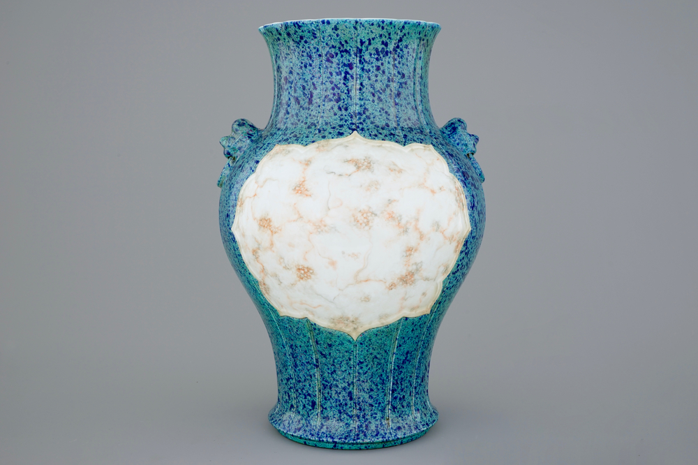 A Chinese robin's egg and faux marbre vase, Qianlong mark, 20th C.