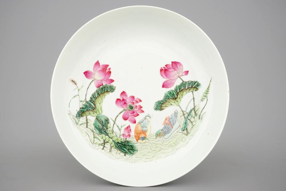 A Chinese famille rose &quot;Lotus pond&quot; dish, Daoguang mark and poss. of the period
