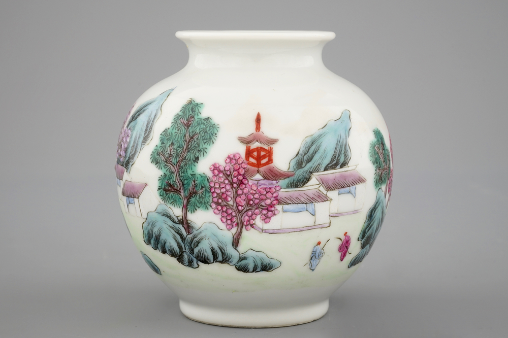 A small Chinese famille rose zun vase with Hongxian mark