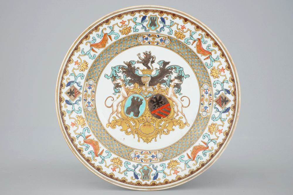 A fine Chinese Belgian market armorial plate of Bistrate impaling Proli, Qianlong, ca. 1736