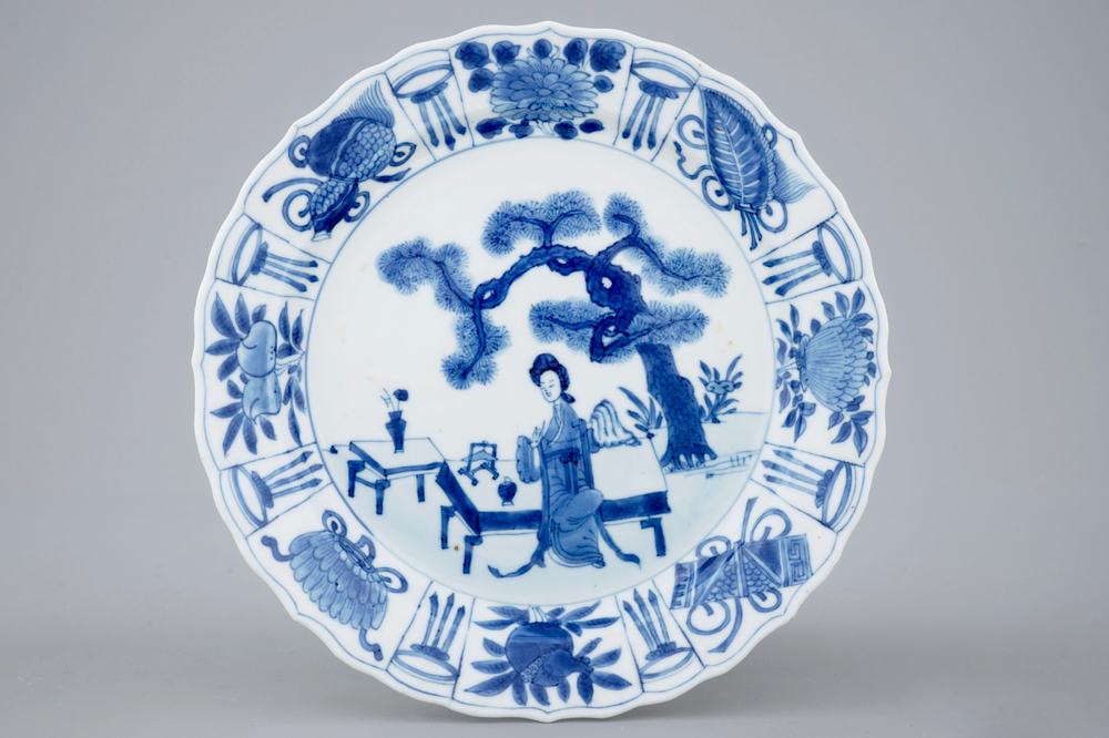 A Chinese blue and white kraak style plate, Kangxi