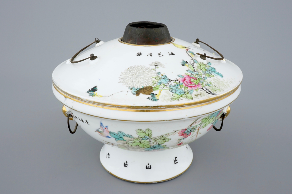 A fine Chinese famille rose warming bowl and cover, 19/20th C.