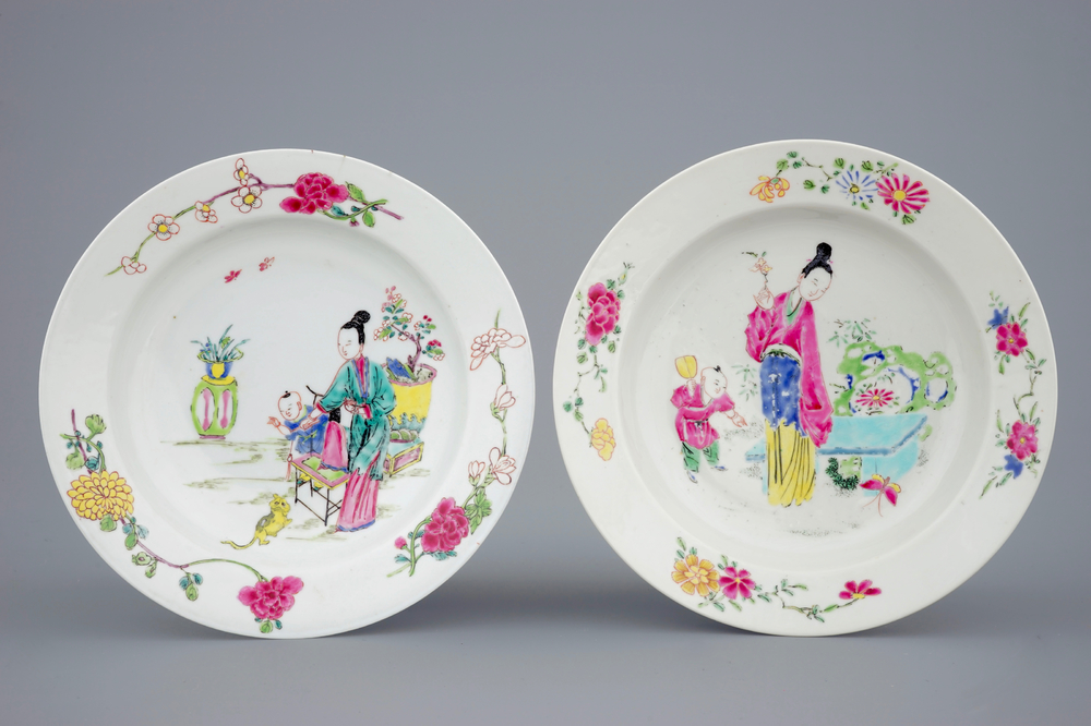 Two fine Chinese famille rose plates, Yongzheng, 1723-1735