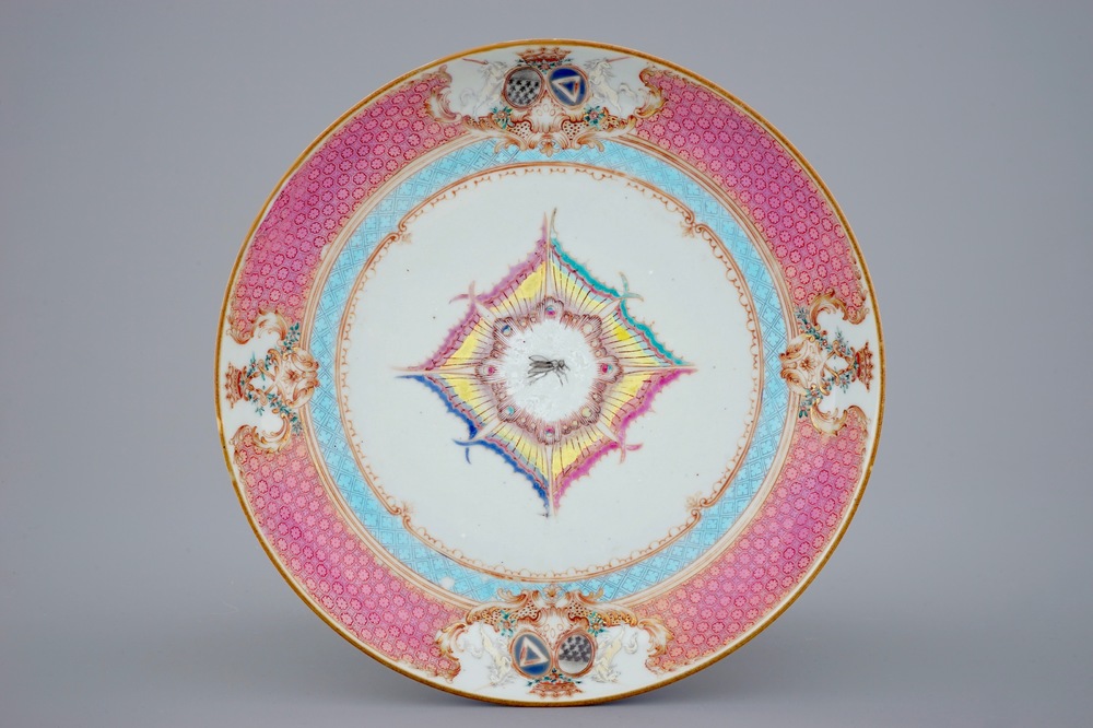 A Chinese famille rose armorial plate, Yongzheng, ca. 1735