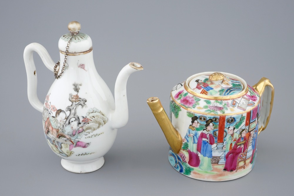 Two Chinese famille rose teapots and covers, incl. Canton, 19/20th C