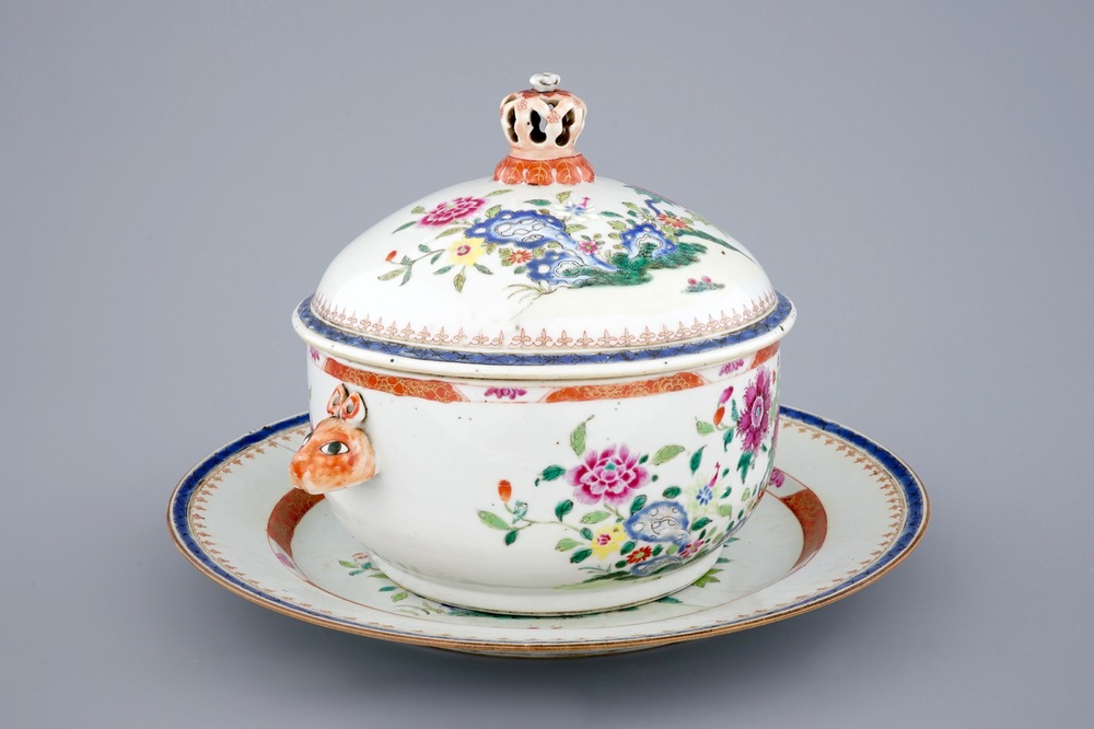 A Chinese famille rose tureen on stand, Qianlong, ca. 1760