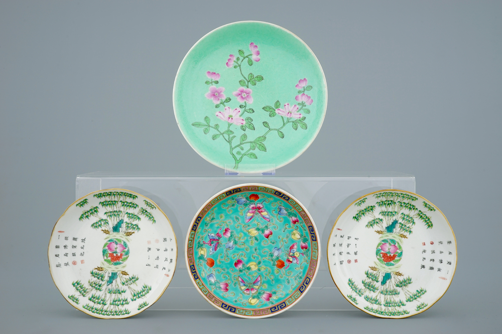 A set of four Chinese famille rose pates, 19th C.