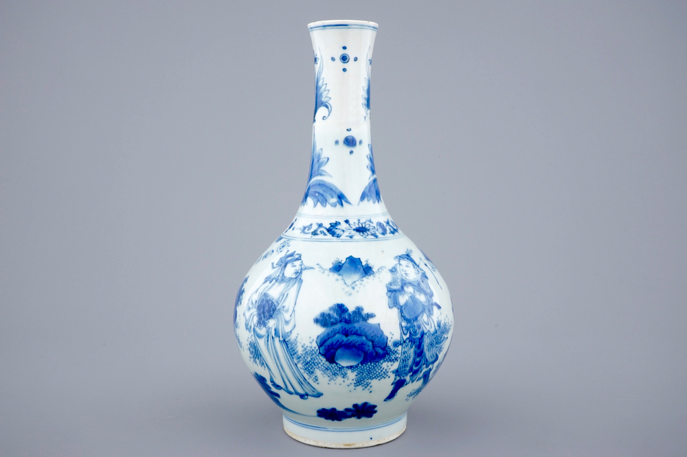 A Chinese blue and white bottle vase, Transitional period, 1620-1683