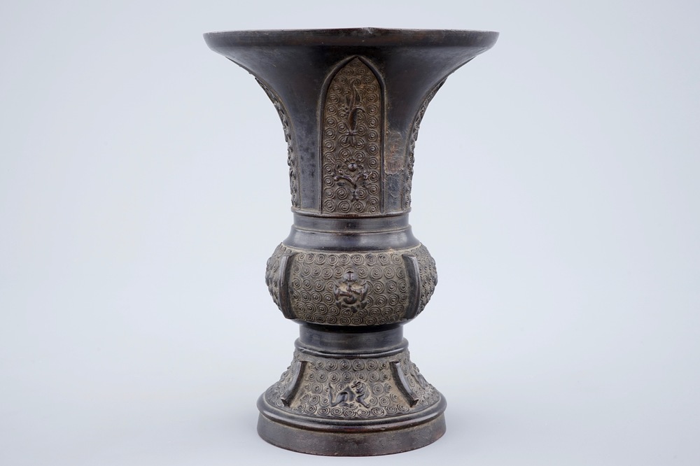 A Chinese bronze gu vase, late Ming Dynasty