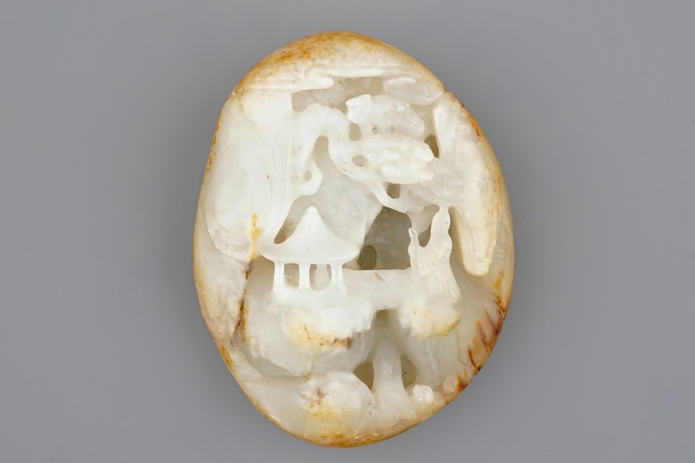 Un rocher miniature sculpt&eacute; en jade, 19/20&egrave;me