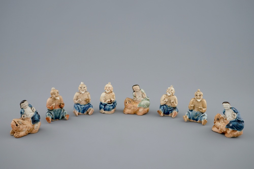 A collection of eight Chinese enamel biscuit &quot;Immortals&quot;, Qianlong, 18th C.