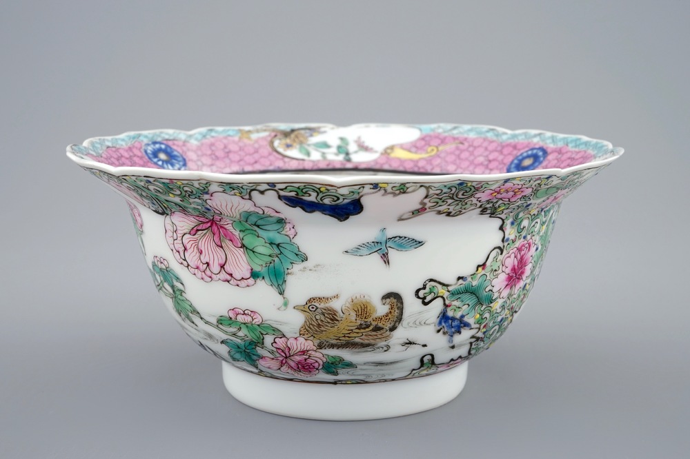 A Chinese famille rose ducks and flowers bowl, Yongzheng, 1723-1735