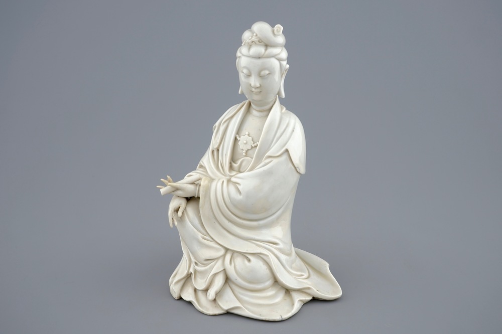 A Chinese blanc de Chine Guanyin with impressed mark, 18th C.