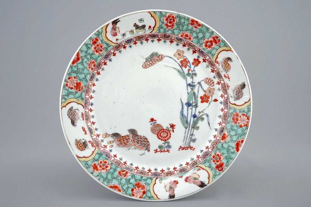 A Chinese famille verte quails plate, Kangxi