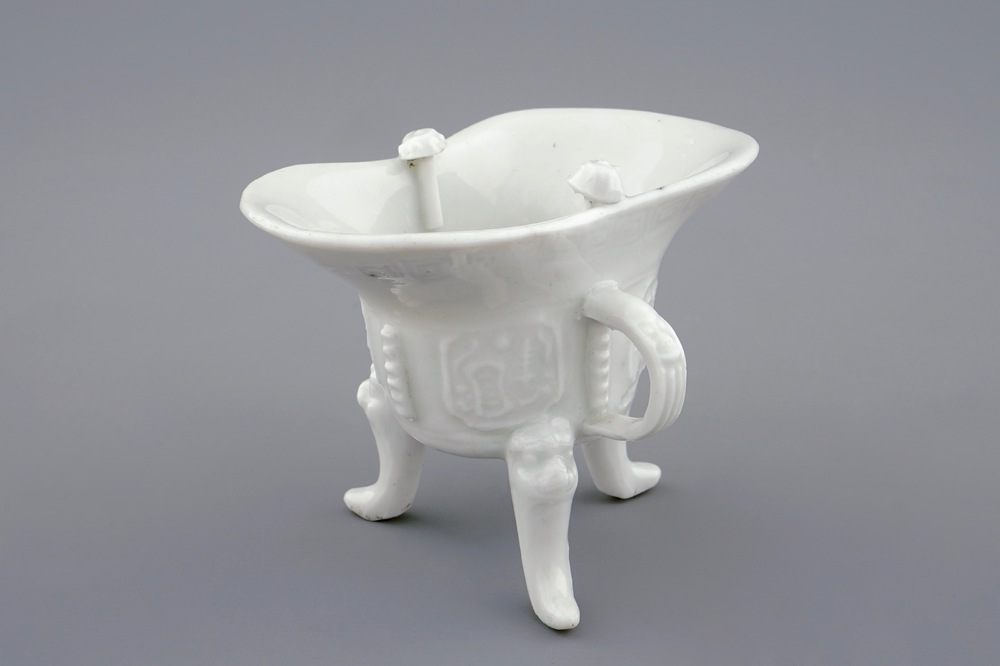 A Chinese Dehua blanc de Chine &quot;Jue&quot; wine cup, Kangxi