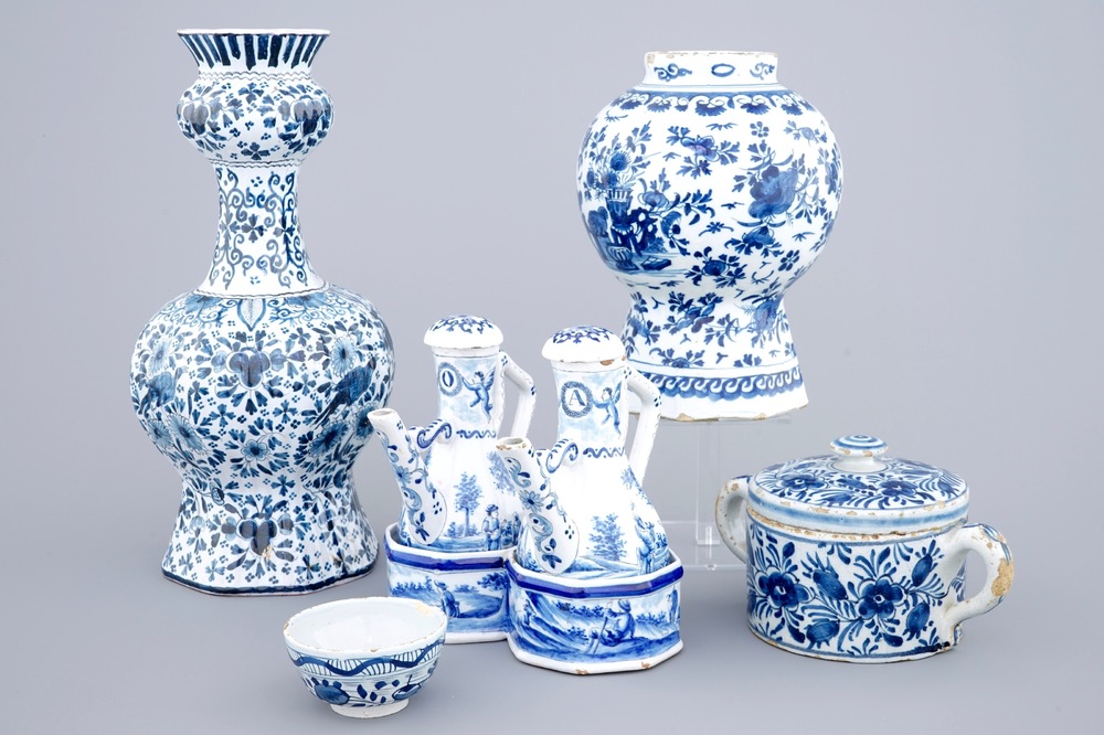 A group of Dutch Delft and French blue and white wares, 18th and 19th C.