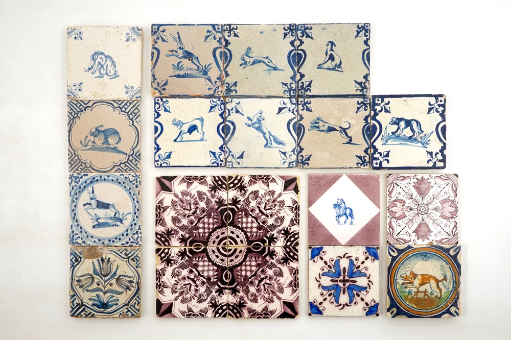 A collection of 30 various Dutch Delft tiles, 17/19th C.