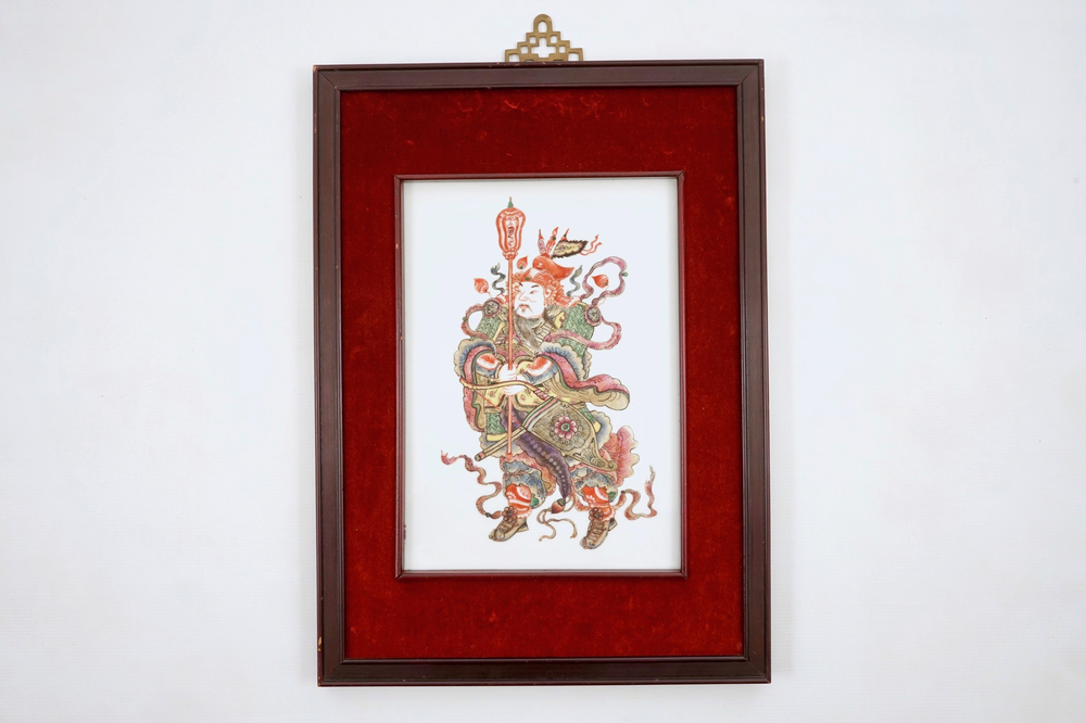 A Chinese famille rose plaque depicting Qin Shubao, 19/20th C.