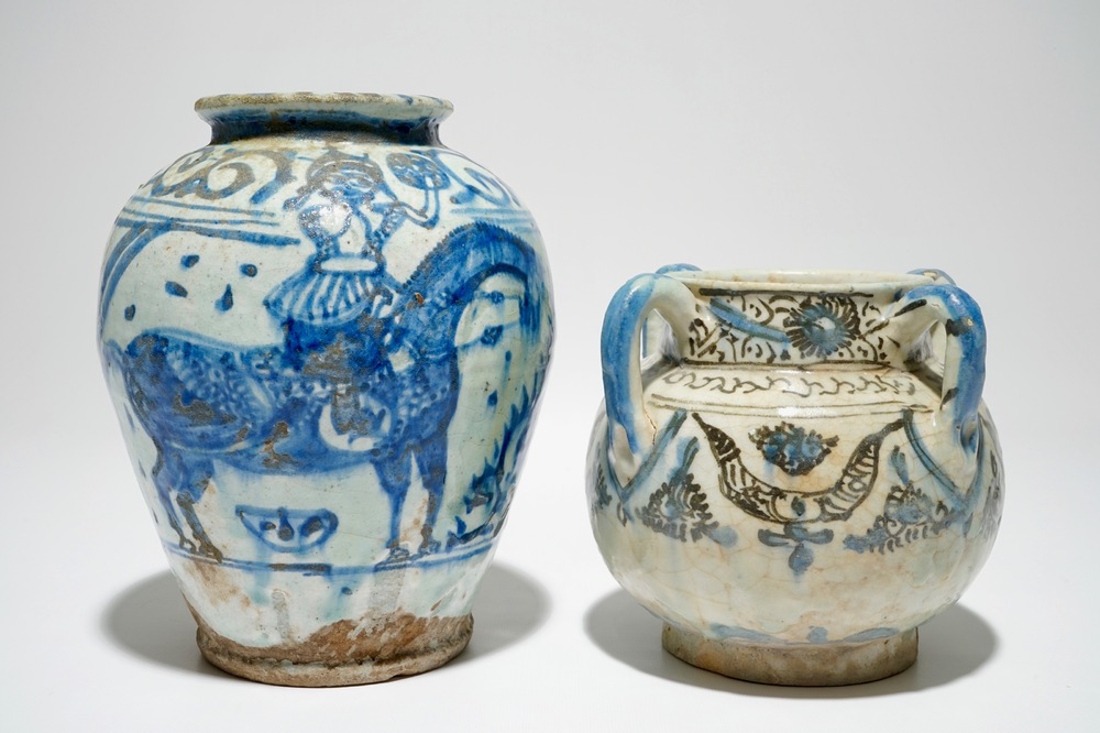 Two interesting Islamic fritware pottery vases, prob. Syria, 18th C.