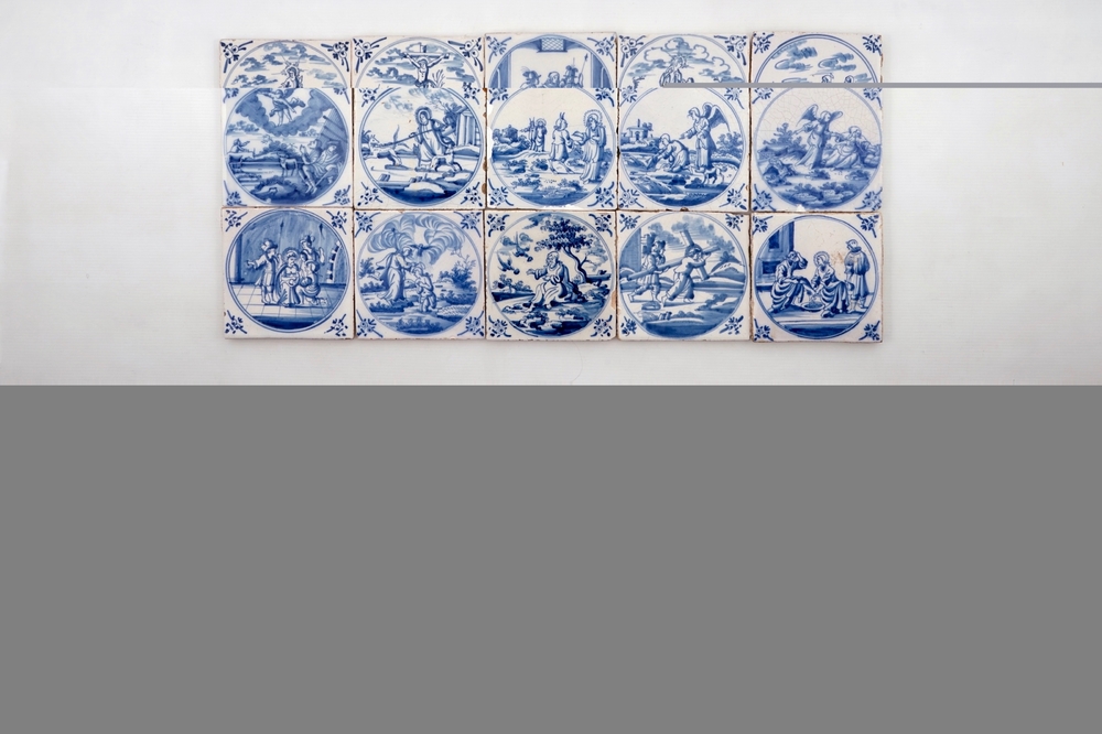 A set of 25 blue and white Dutch Delft biblical tiles, 18th C.
