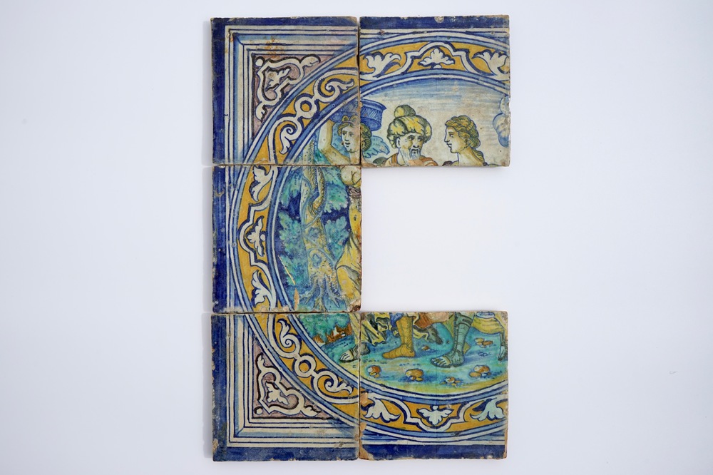 An Antwerp maiolica part tile panel, Franchois Frans workshop, ca. 1550